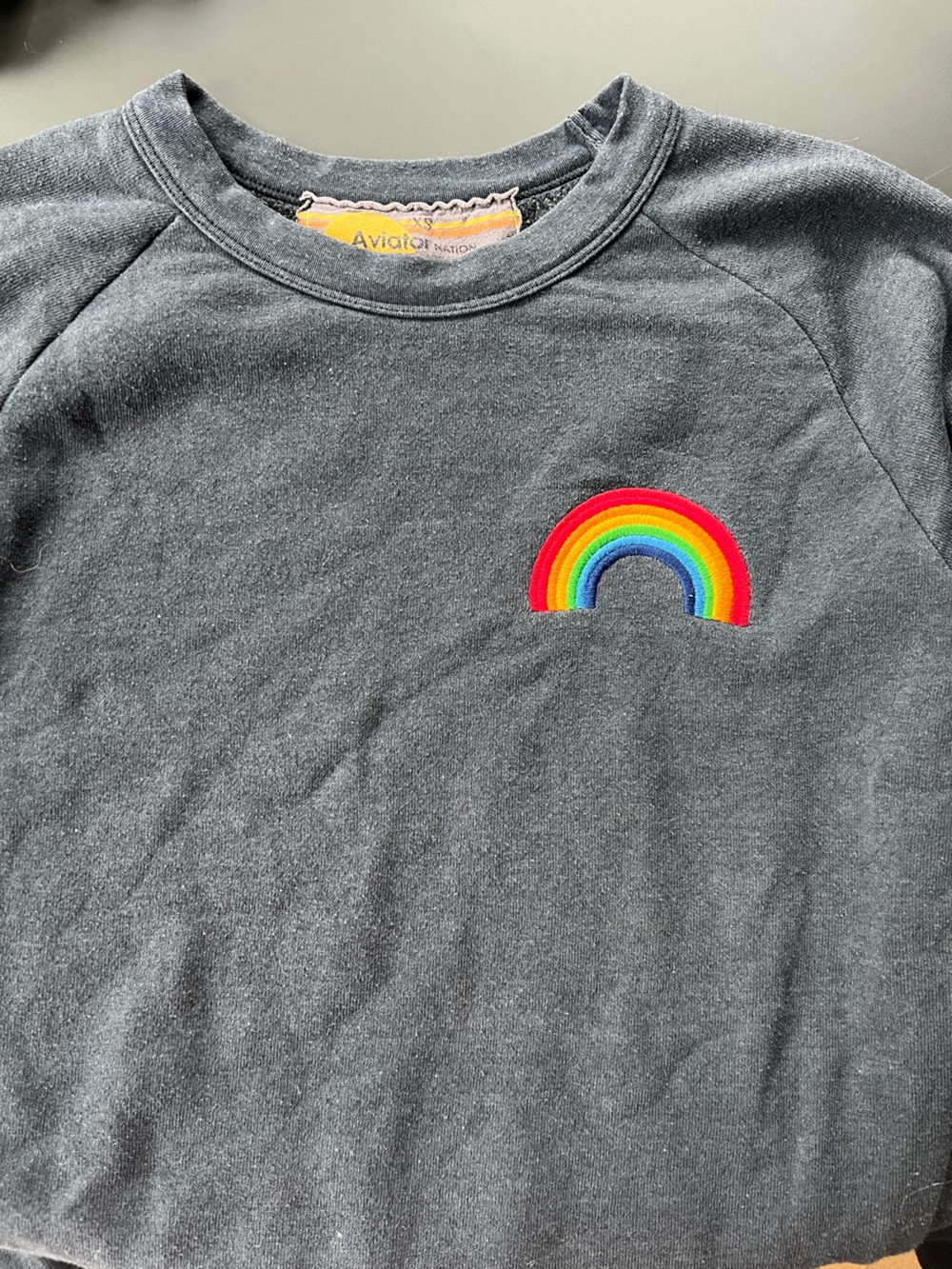 Aviator Nation Rainbow Crew Neck Grey/Navy XS